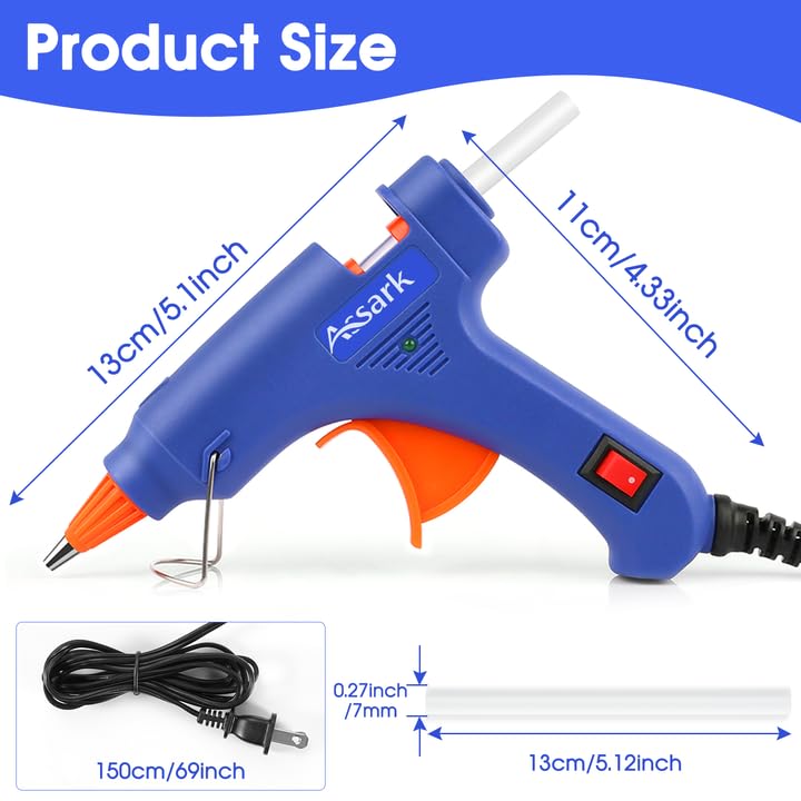Assark Hot Glue Gun Kit with 30 Glue Sticks(130mm x 7mm), Fast Preheating Hot Melt, High Temp for School Crafts DIY Arts and Quick Home Repairs, 20W Blue - Image 5
