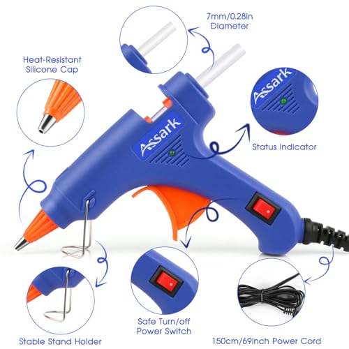 Assark Hot Glue Gun Kit with 30 Glue Sticks(130mm x 7mm), Fast Preheating Hot Melt, High Temp for School Crafts DIY Arts and Quick Home Repairs, 20W Blue - Image 4