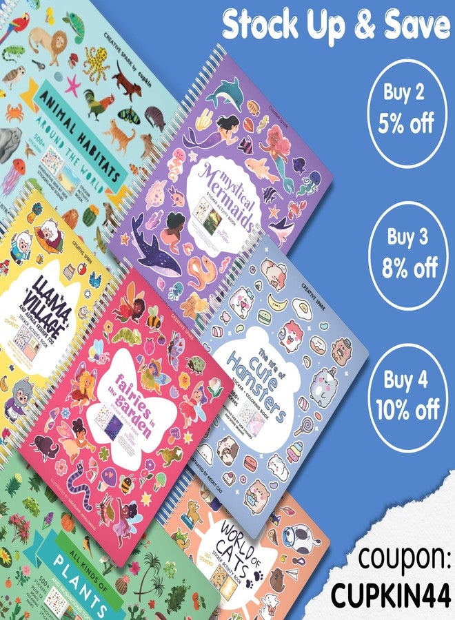 CUPKIN Bird Stickers + Coloring Book for Kids : Innovative Side by Side Bird Sticker Book - Spiral Binding Allows The Birds Sticker Books to Lay Flat - 500+ Stickers and 12 Scenes for Kids 4-8 - Image 2