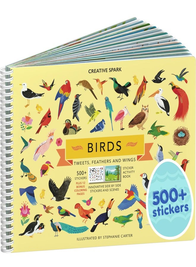 CUPKIN Bird Stickers + Coloring Book for Kids : Innovative Side by Side Bird Sticker Book - Spiral Binding Allows The Birds Sticker Books to Lay Flat - 500+ Stickers and 12 Scenes for Kids 4-8 - Image 1