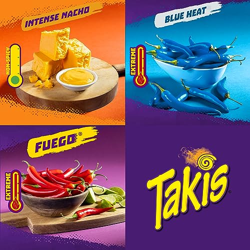Taki's Takis 18 pc / 1 oz Hero Variety Pack, Assorted Flavored Mixed Rolled Tortilla Chips – (8) Fuego, (6) Blue Heat, (4) Intense Nacho - Image 2
