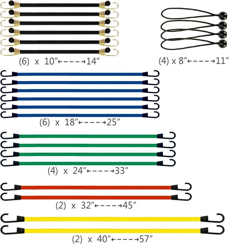 EFFICERE 24-Piece Premium Bungee Cord Assortment in Storage Jar - Includes 10”, 18”, 24”, 32”, 40” Bungee Cords and 8” Canopy/Tarp Ball Ties - Image 2
