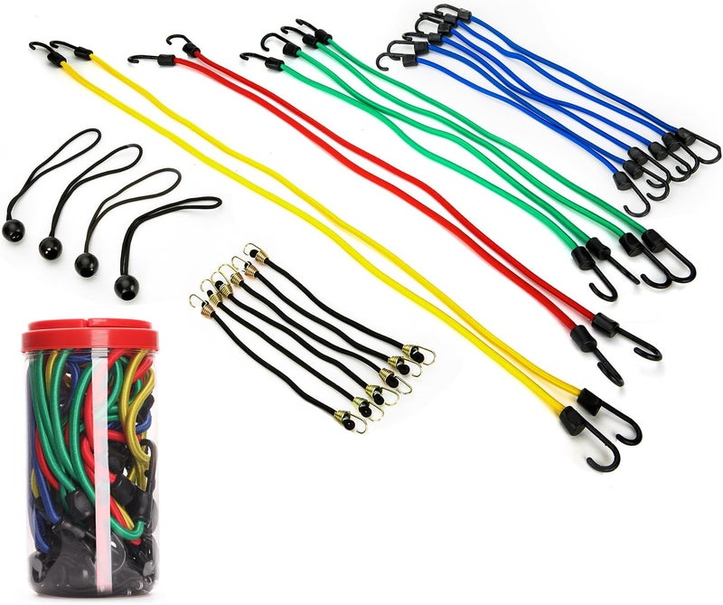 EFFICERE 24-Piece Premium Bungee Cord Assortment in Storage Jar - Includes 10”, 18”, 24”, 32”, 40” Bungee Cords and 8” Canopy/Tarp Ball Ties - Image 3