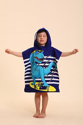 TEHALK Dinosaur Hooded Towels for Kids/Toddler/Boys/Girls, Poncho Beach Towels for Pool/Swimming, Towel Robes/Wearable Towel for Kids 2-10 - Image 1