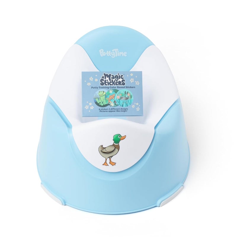 Potty Time New  Potty Training Seat by Potty Watch Inventor  Easy  Fun Toilet with Interactive 6 Reusable Color Changing Magic Stickers  Easy to Peel Stickers for Kids  Pond Blue - Image 1