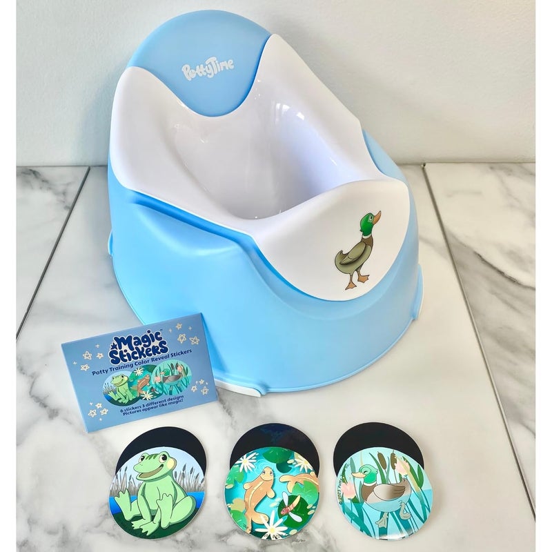 Potty Time New  Potty Training Seat by Potty Watch Inventor  Easy  Fun Toilet with Interactive 6 Reusable Color Changing Magic Stickers  Easy to Peel Stickers for Kids  Pond Blue - Image 2