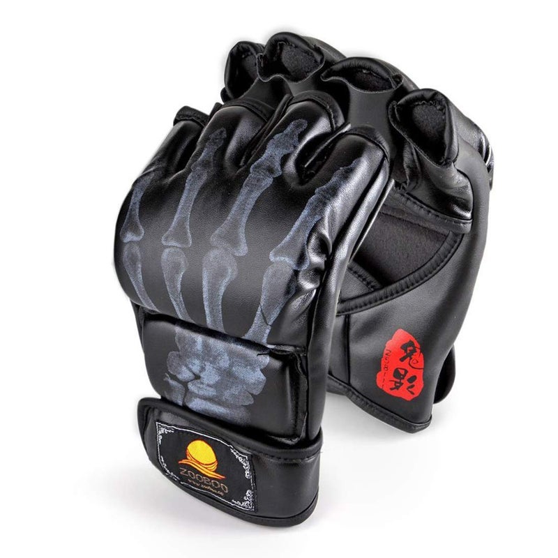 ZooBoo MMA Gloves, Half-Finger Boxing Fight Gloves MMA Mitts with Adjustable Wrist Band for Sanda Sparring Punching Bag Training - Image 1