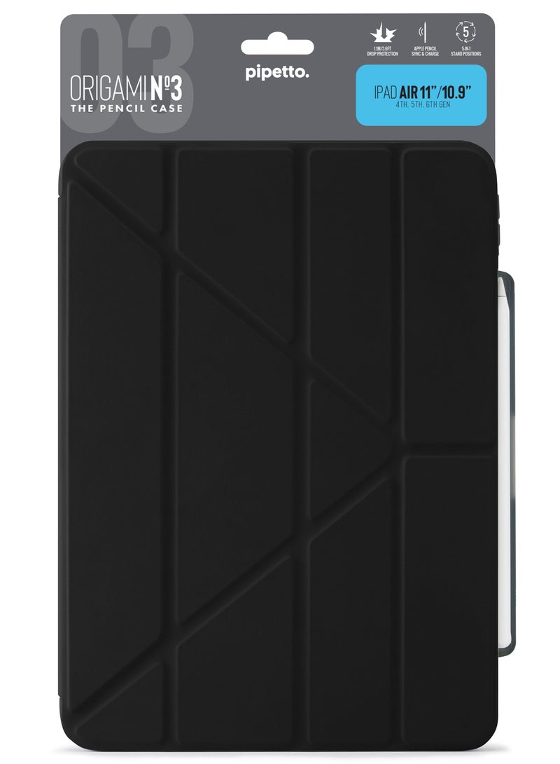 Origami No3 Pencil Case for Apple iPad AIR 11 inch case (2024) M2 iPad Air 10.9 inch (2022/2020) 6th / 5th / 4th Generation Smart Cover with 5 in 1 Stand - Black