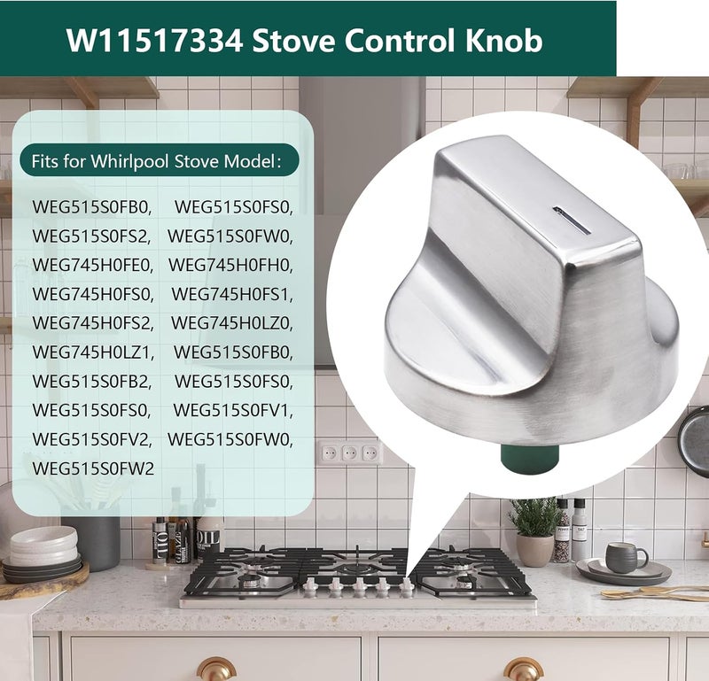 مقابض المواقد W11517334 مناسبة لأجزاء مواقد الغاز من شركة Whirlpool، وتتوافق مع مقابض التحكم في الطهي W10850033 وW11122869 وW11458842 الخاصة بشركة Whirlpool. - Image 3