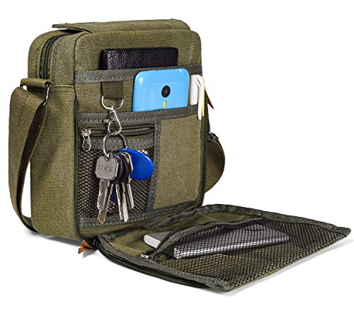 dealcase Small Messenger Bag Casual Shoulder Bag Travel Organizer Bag Multipocket Purse Handbag Crossbody BagsArmy Green - Image 1