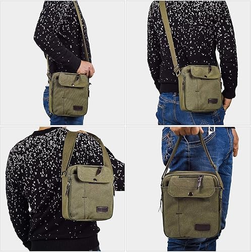 dealcase Small Messenger Bag Casual Shoulder Bag Travel Organizer Bag Multipocket Purse Handbag Crossbody BagsArmy Green - Image 3