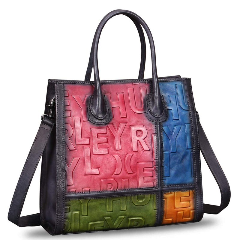 Genuine Leather Top Handle Bags for Women Handmade Vintage Crossbody Handbags Satchels Purse VerticalMulticolor1 Medium