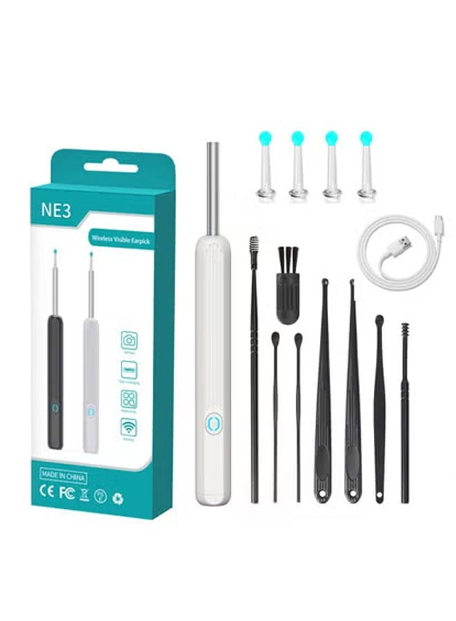 Bukela Ear Wax Removal, Wi-Fi Visible Wax Elimination Spoon with 4 Soft Silicone Ear Scoops and 8 black ear spoons, Wireless Ear Endoscope 1296P HD with LED Light for iPhone, iPad, Android Phones (White)  - Image 1