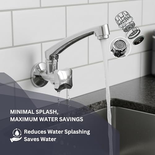 Parryware Jade Wall Mounted Kitchen Faucet | Cold-Only Single Lever Faucet with 180° Swivel Kitchen Sink Tap| Water Saving Aerated Flow | Chrome Finish | G0221A1 - Image 5