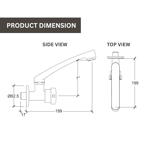 Parryware Jade Wall Mounted Kitchen Faucet | Cold-Only Single Lever Faucet with 180° Swivel Kitchen Sink Tap| Water Saving Aerated Flow | Chrome Finish | G0221A1 - Image 3