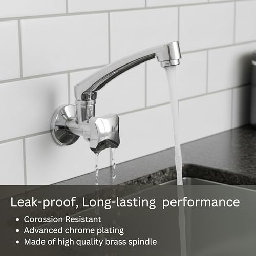 Parryware Jade Wall Mounted Kitchen Faucet | Cold-Only Single Lever Faucet with 180° Swivel Kitchen Sink Tap| Water Saving Aerated Flow | Chrome Finish | G0221A1 - Image 4