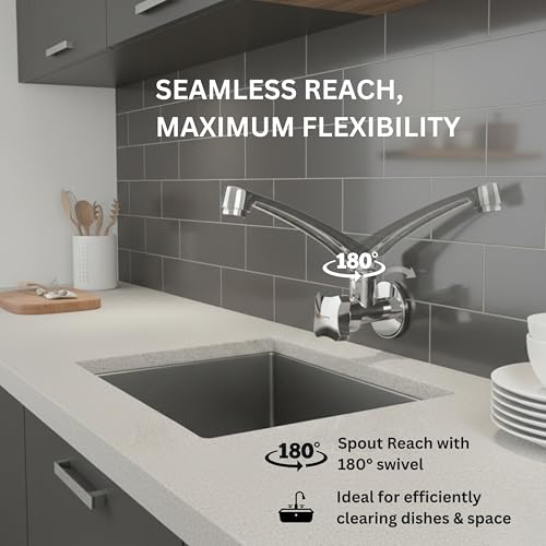 Parryware Jade Wall Mounted Kitchen Faucet | Cold-Only Single Lever Faucet with 180° Swivel Kitchen Sink Tap| Water Saving Aerated Flow | Chrome Finish | G0221A1 - Image 2