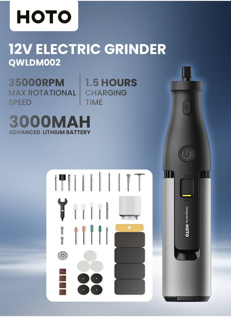 HOTO Electric Grinder – HOTO 12V Multi-Speed Rotary Tool, 35,000 RPM, Ergonomic & Lightweight Design for DIY & Home Projects – Gray – QWLDM002  - Image 1