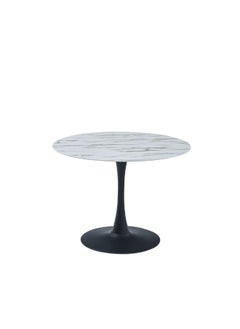 DANUBE HOME Niha 4 Seater Round Glass Dining Table Strong And Sturdy Modern Design Desk Furniture Modern Kitchen Table With Metal Base 4 Seaters Dinner Table For Home Dining Room Living Room Kitchen - White / Black 