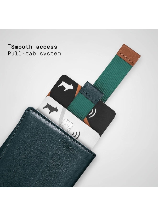 The Frenchie Co. Speed Wallet Mini | RFID Blocking, Ultra-Compact Minimalist Wallet Holds Up to 12 Cards & Cash, Italian Full-Grain Leather, Magnetic Closure, Quick-Access Card Holder with Pull Tab, Handcrafted Gift for Men & Women (Green-Tan) - Image 5