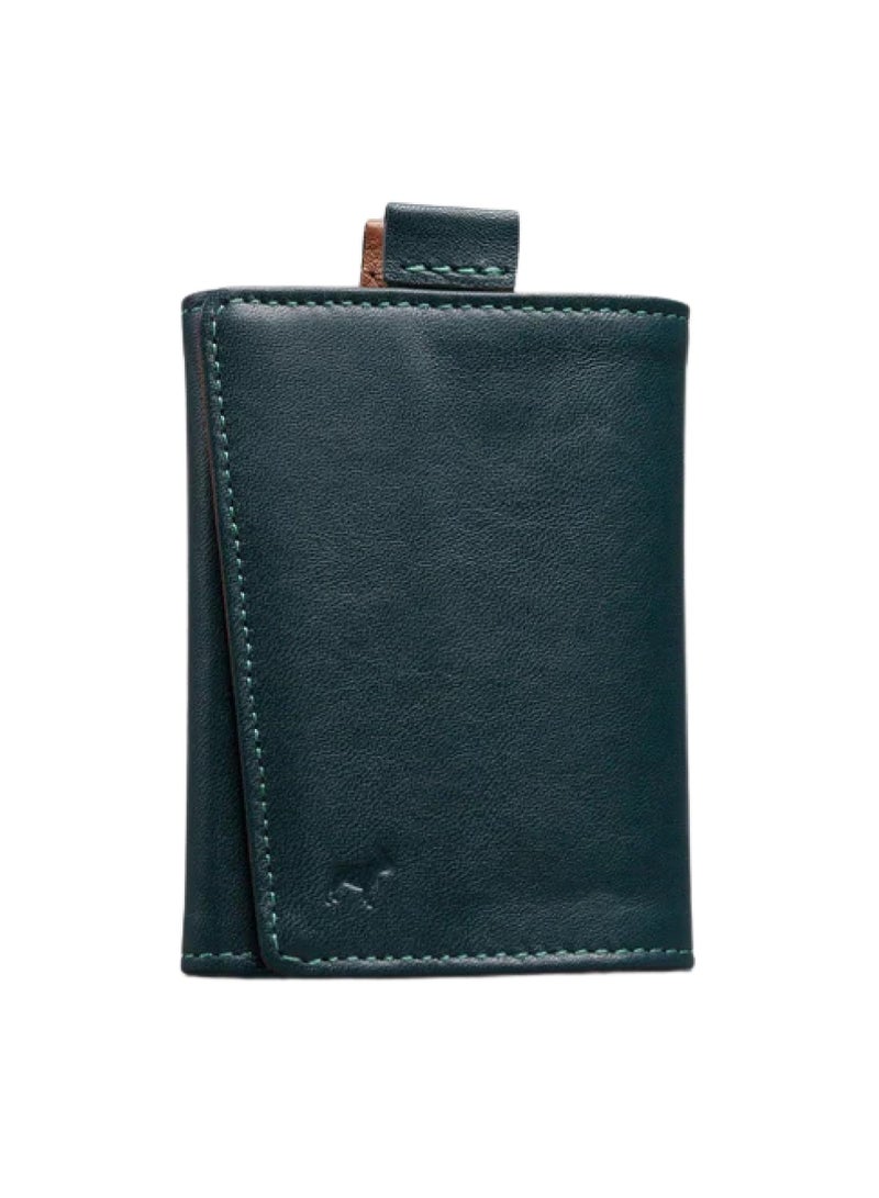 The Frenchie Co. Speed Wallet Mini | RFID Blocking, Ultra-Compact Minimalist Wallet Holds Up to 12 Cards & Cash, Italian Full-Grain Leather, Magnetic Closure, Quick-Access Card Holder with Pull Tab, Handcrafted Gift for Men & Women (Green-Tan) - Image 1