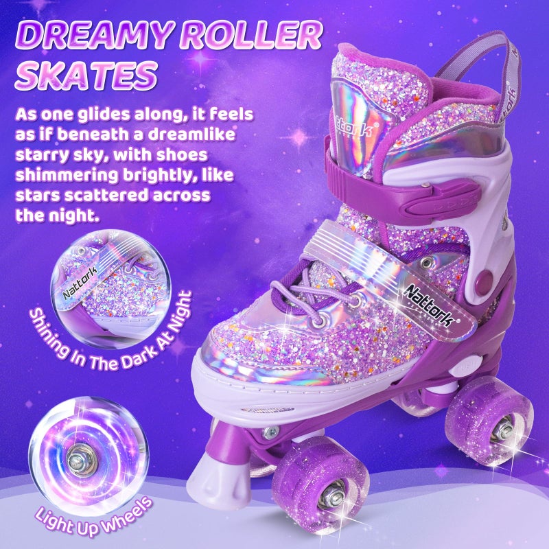 Nattork Kids Roller Skates for Girls Kids, 4 Sizes Adjustable Girls Roller Skates for Ages 3-12 with Light up Wheels & Safety Protection - Cool Birthday Gift for Indoor Outdoor Sports - Image 2