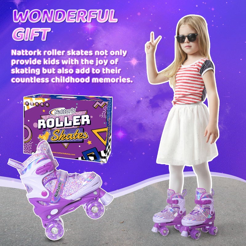 Nattork Kids Roller Skates for Girls Kids, 4 Sizes Adjustable Girls Roller Skates for Ages 3-12 with Light up Wheels & Safety Protection - Cool Birthday Gift for Indoor Outdoor Sports - Image 5