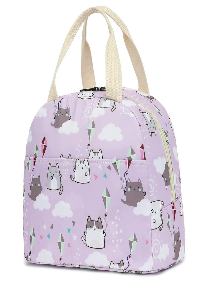 Kouxunt Cat Insulated Lunch Bag for Women Grils, Reusable Tote Lunch Box for Work School Picnic Travel (Purple) - Image 1