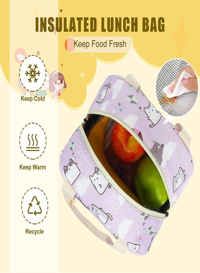 Kouxunt Cat Insulated Lunch Bag for Women Grils, Reusable Tote Lunch Box for Work School Picnic Travel (Purple) - Image 3