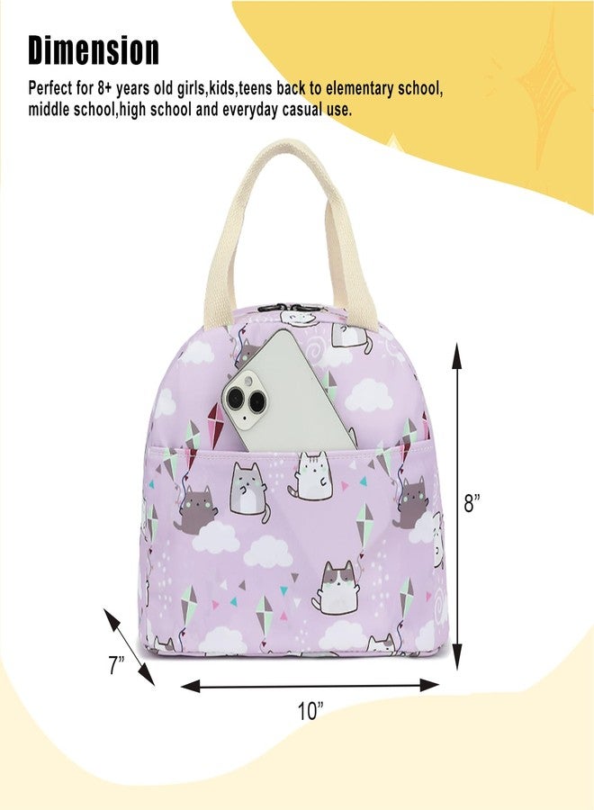 Kouxunt Cat Insulated Lunch Bag for Women Grils, Reusable Tote Lunch Box for Work School Picnic Travel (Purple) - Image 4