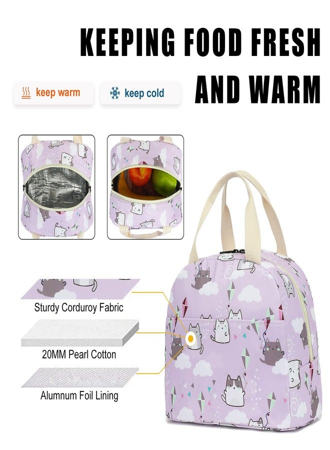 Kouxunt Cat Insulated Lunch Bag for Women Grils, Reusable Tote Lunch Box for Work School Picnic Travel (Purple) - Image 2