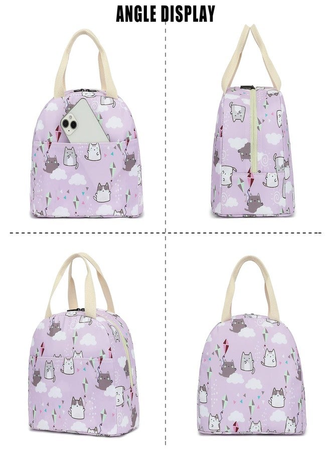 Kouxunt Cat Insulated Lunch Bag for Women Grils, Reusable Tote Lunch Box for Work School Picnic Travel (Purple) - Image 5