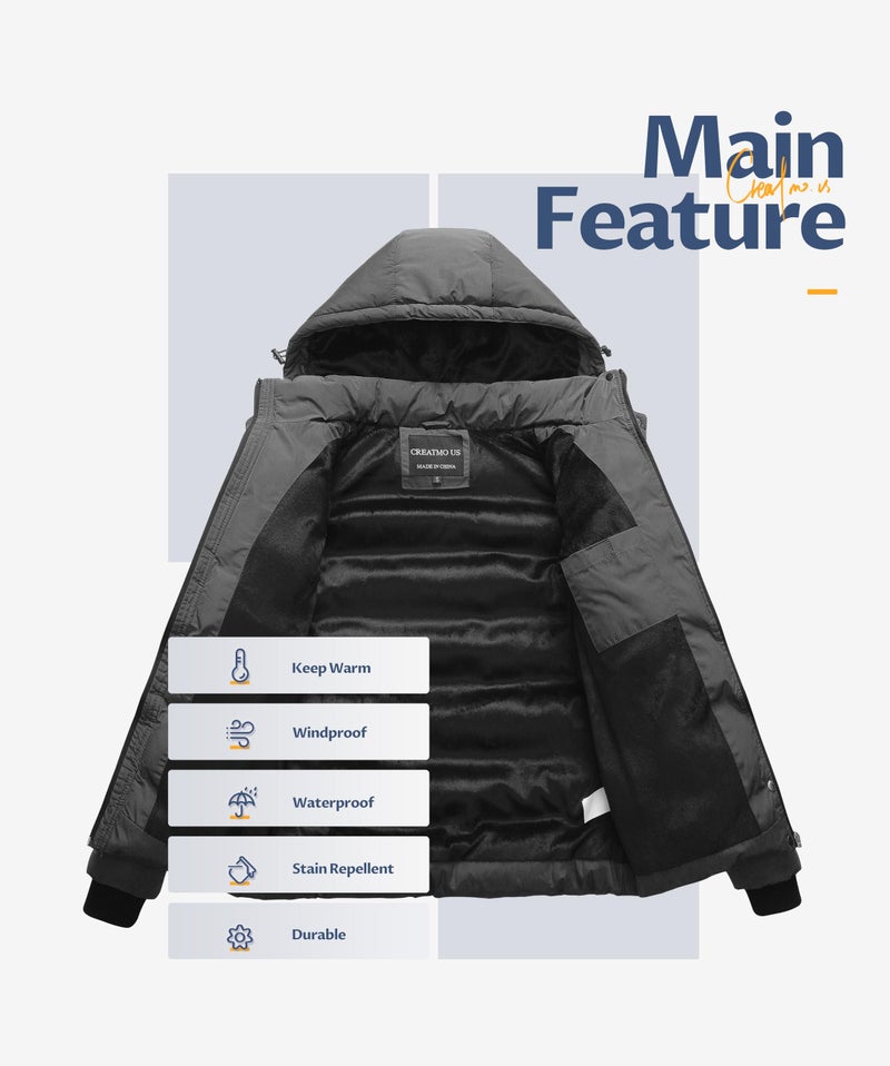 CREATMO US Womens Coats Woman Coat Casual Warm Puffer Jacket With Hood Women's Winter Quilted Plus Size Snow Jackets And Zipper Grey 2XL - Image 3