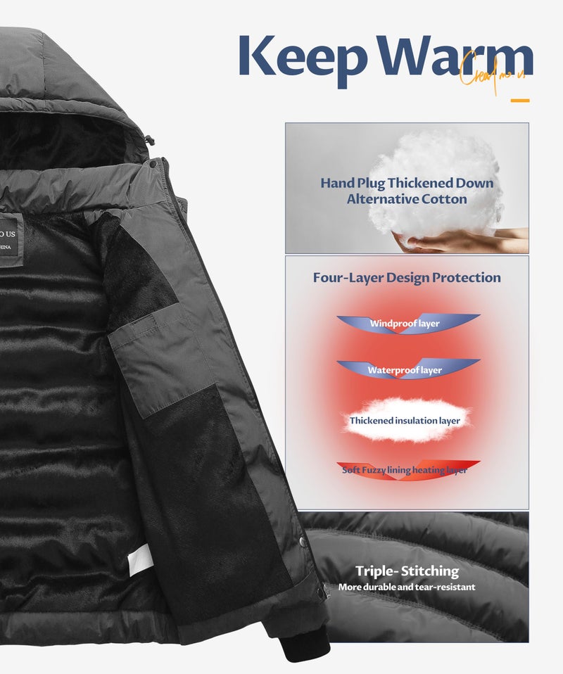 CREATMO US Womens Coats Woman Coat Casual Warm Puffer Jacket With Hood Women's Winter Quilted Plus Size Snow Jackets And Zipper Grey 2XL - Image 4