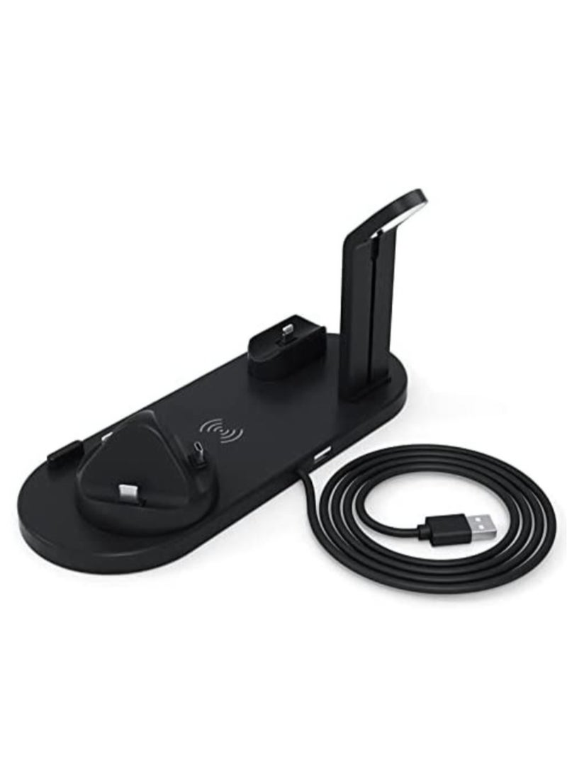 Multi-Function Charging Stand Compatible with iPhone, Android Micro USB & Type-C Phone Wireless 3 in 1 Rotatable Charging Dock - Black