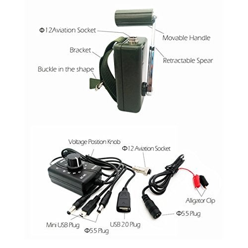 HUABAN Hand Crank Generator High Power Charger for Outdoor Mobile Phone Computer Charging 30W / 0-28V with USB Plug (Green Generator + DC Regulator) - Image 2