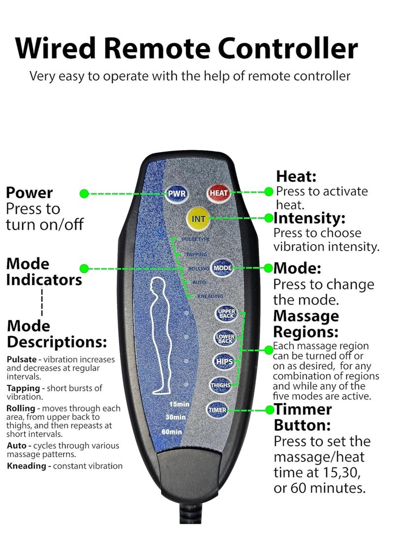 Toshionics Electric Portable Seat Massager Car Home Office With Vibration Heating Modes For Neck Back Shoulder Thigh Waist Relief Relaxation And Stress Elimination - Image 5