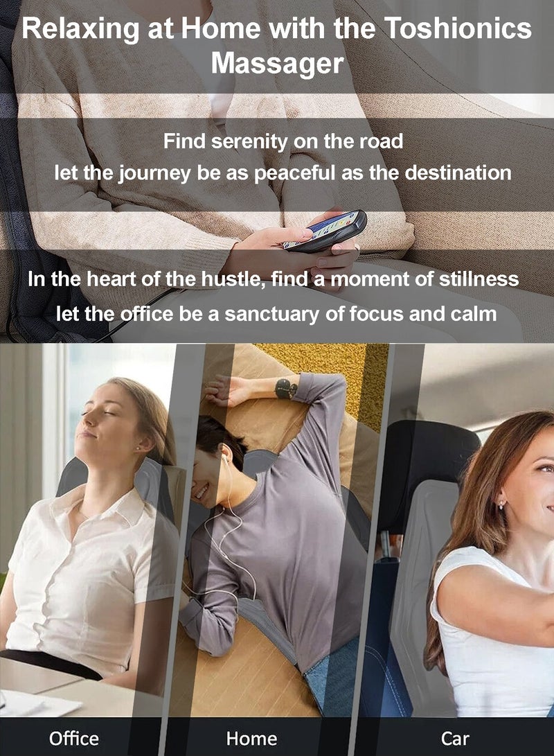 Toshionics Electric Portable Seat Massager Car Home Office With Vibration Heating Modes For Neck Back Shoulder Thigh Waist Relief Relaxation And Stress Elimination - Image 3