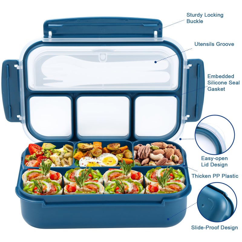 shell and turtle Bento Box Adult Lunch Box, Kids Lunch Containers for School with 4 Compartments, with Utensils, Sauce Jar, Muffin Liners, Microwave Safe, Navy - Image 3