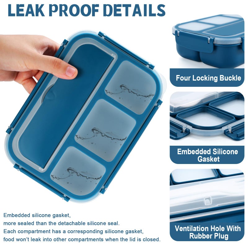 shell and turtle Bento Box Adult Lunch Box, Kids Lunch Containers for School with 4 Compartments, with Utensils, Sauce Jar, Muffin Liners, Microwave Safe, Navy - Image 4
