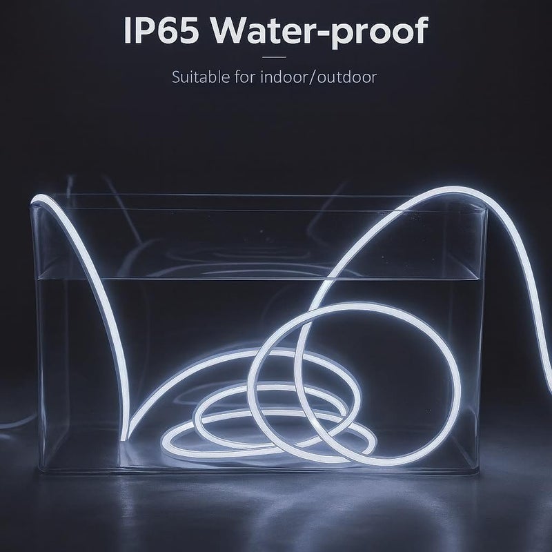 Gesto 16.4 Ft Neon LED Strip Light with 12V Adapter | Waterproof, Flexible & Cuttable Rope Light for Diwali Decor, Wall Decor, Indoor Outdoor Lighting, Neon Sign Board & Custom Name Design – White - Image 5