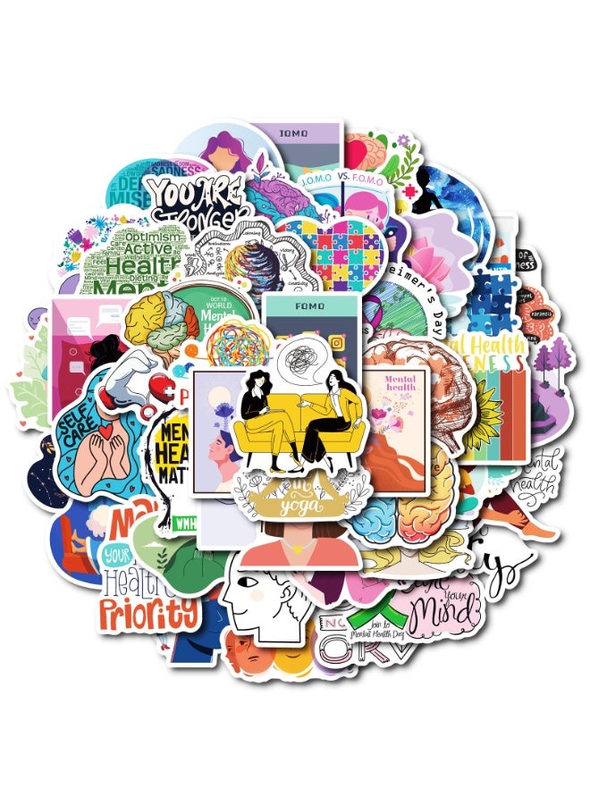 NIBEMINENT 50 Pcs Mental Health Deco Kit Waterproof Stickers, High Definition Printing Bright Colors, Suitable for Laptop Skateboard Luggage Water Bottle Guitar DIY  - Image 1