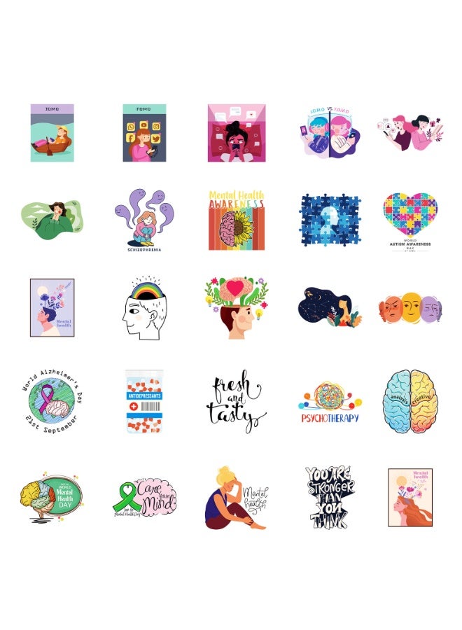 NIBEMINENT 50 Pcs Mental Health Deco Kit Waterproof Stickers, High Definition Printing Bright Colors, Suitable for Laptop Skateboard Luggage Water Bottle Guitar DIY  - Image 3