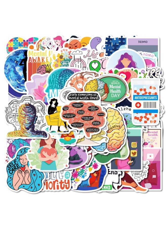 NIBEMINENT 50 Pcs Mental Health Deco Kit Waterproof Stickers, High Definition Printing Bright Colors, Suitable for Laptop Skateboard Luggage Water Bottle Guitar DIY  - Image 2