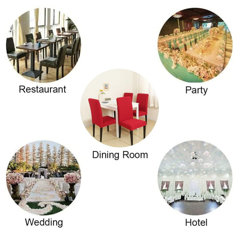 DLMWELL Stretch Chair Covers Slipcovers Set of 4 red Stretchable Dining Chair Slipcover Washable Removable for Kitchen Hotel Restaurant - Image 3