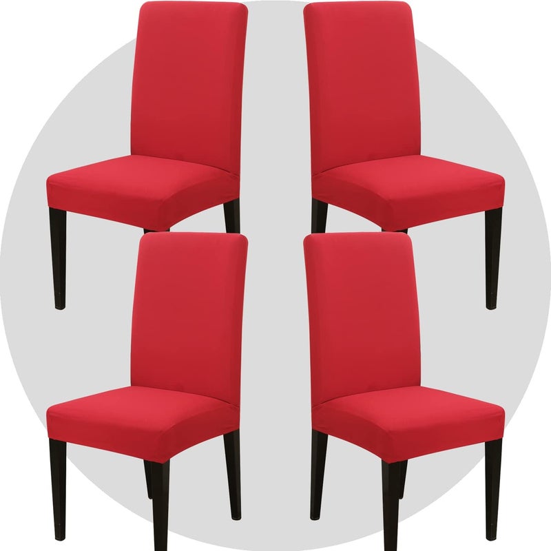 DLMWELL Stretch Chair Covers Slipcovers Set of 4 red Stretchable Dining Chair Slipcover Washable Removable for Kitchen Hotel Restaurant - Image 1