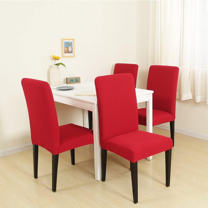 DLMWELL Stretch Chair Covers Slipcovers Set of 4 red Stretchable Dining Chair Slipcover Washable Removable for Kitchen Hotel Restaurant - Image 2