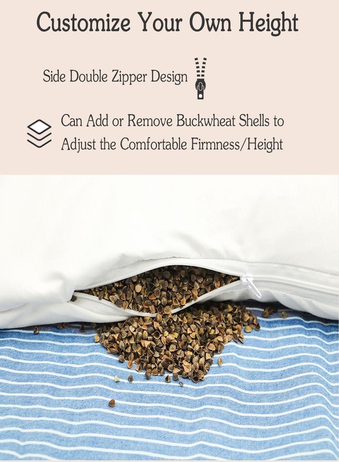 EDMILE Buckwheat Pillows for Sleeping, Adjustable Hulls Firm Pillow Neck Head Back Shoulder Support for Pain Relief, Small Bed Pillow for Side Back Sleepers, Blue 19"X11" - Image 4