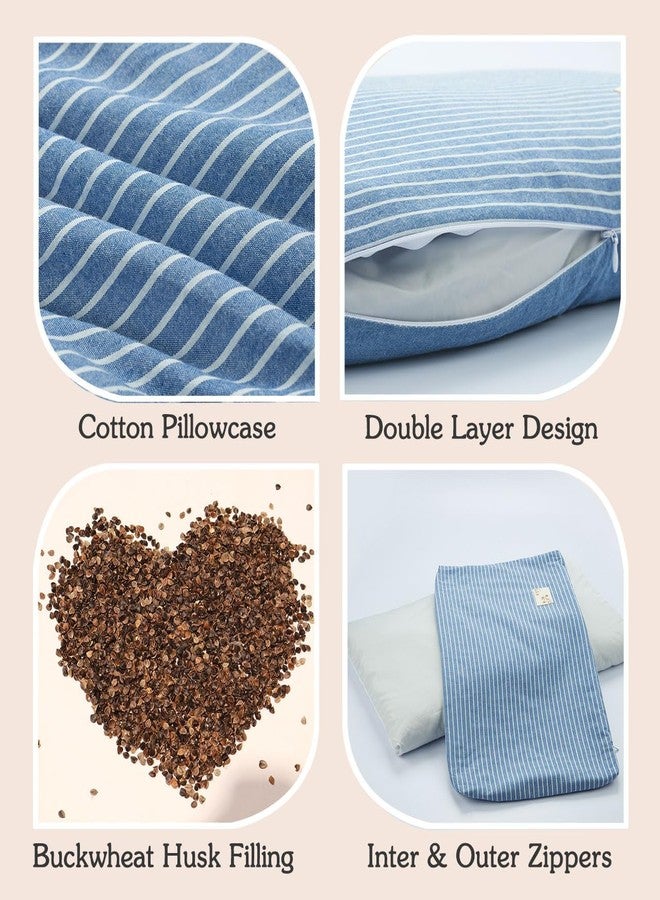 EDMILE Buckwheat Pillows for Sleeping, Adjustable Hulls Firm Pillow Neck Head Back Shoulder Support for Pain Relief, Small Bed Pillow for Side Back Sleepers, Blue 19"X11" - Image 5
