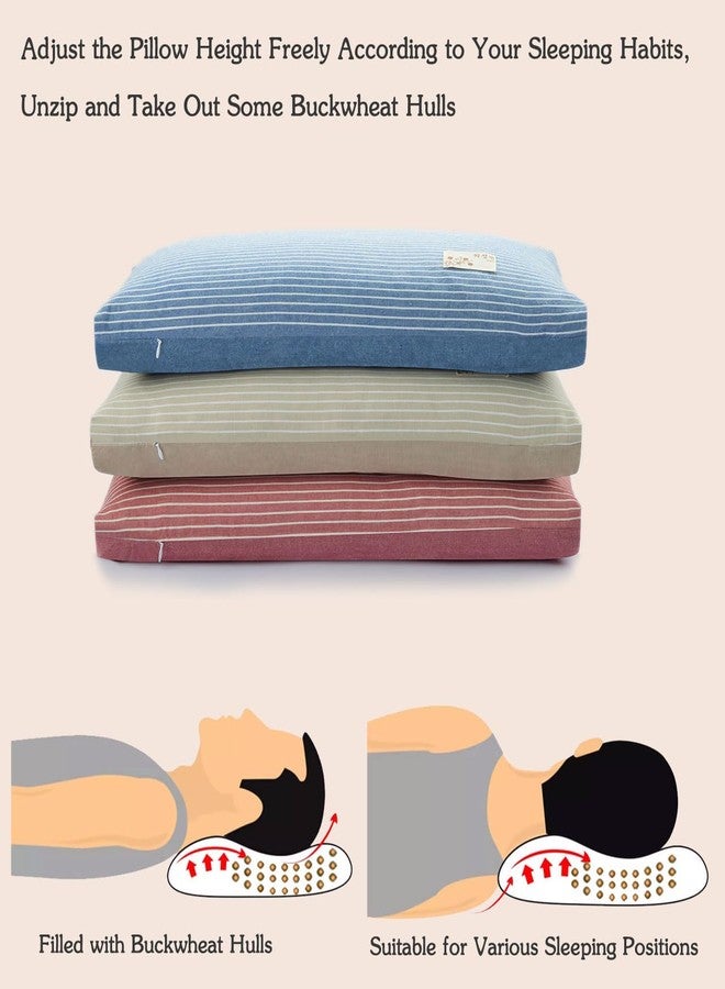 EDMILE Buckwheat Pillows for Sleeping, Adjustable Hulls Firm Pillow Neck Head Back Shoulder Support for Pain Relief, Small Bed Pillow for Side Back Sleepers, Blue 19"X11" - Image 2